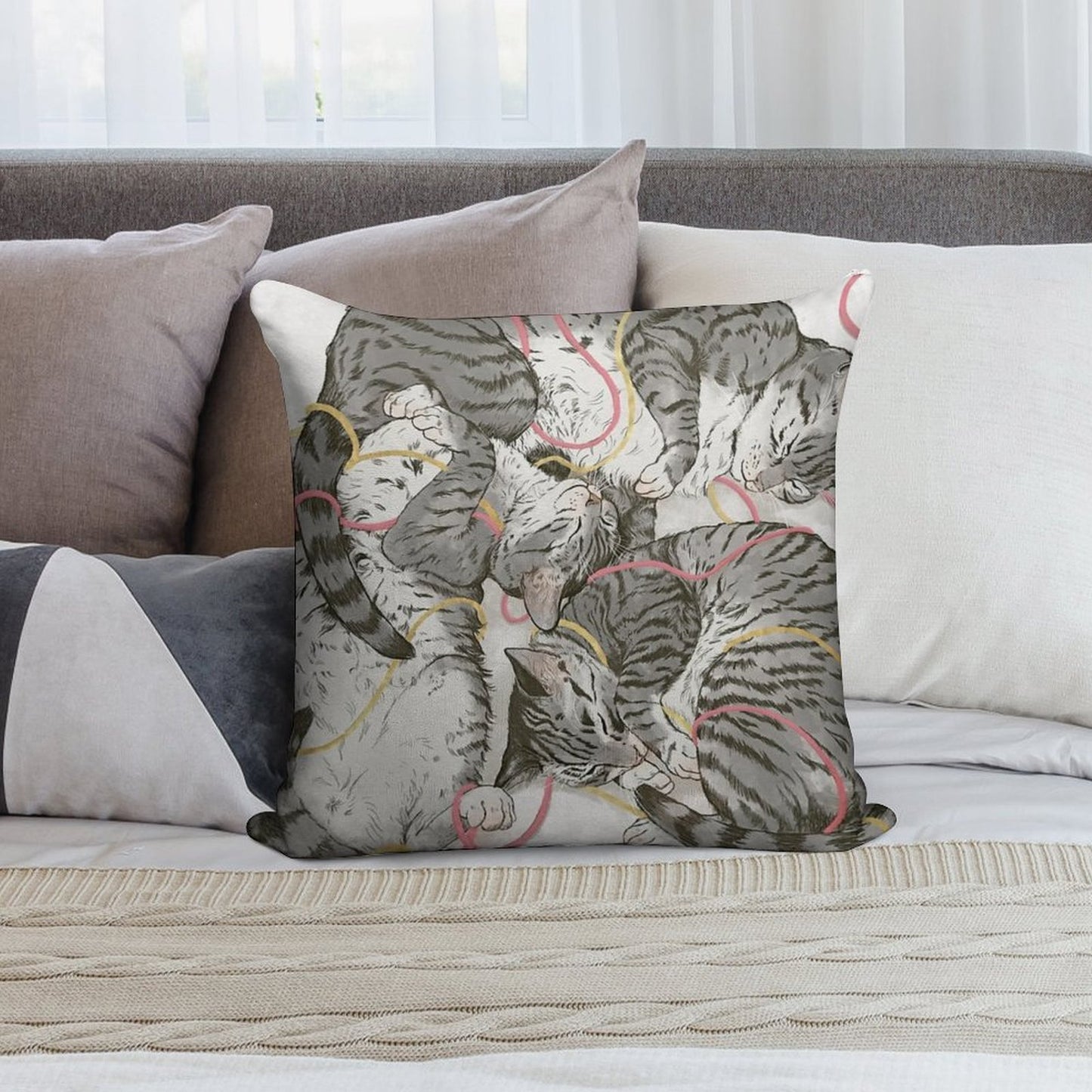 Cats Rose And Gold Soft Shrink-Resistant Throw Pillow
