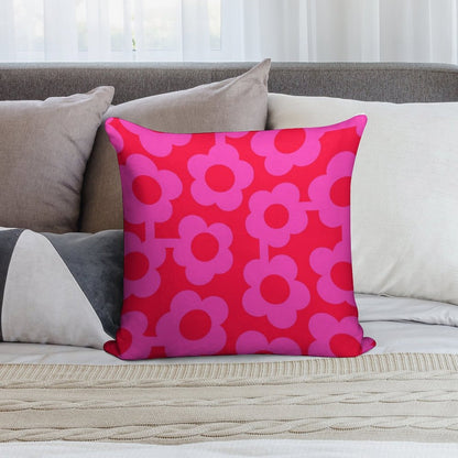 Iconic Retro Scandinavian Flowers in Pink And Neon Red Soft Short Plush Fabric Throw Pillow