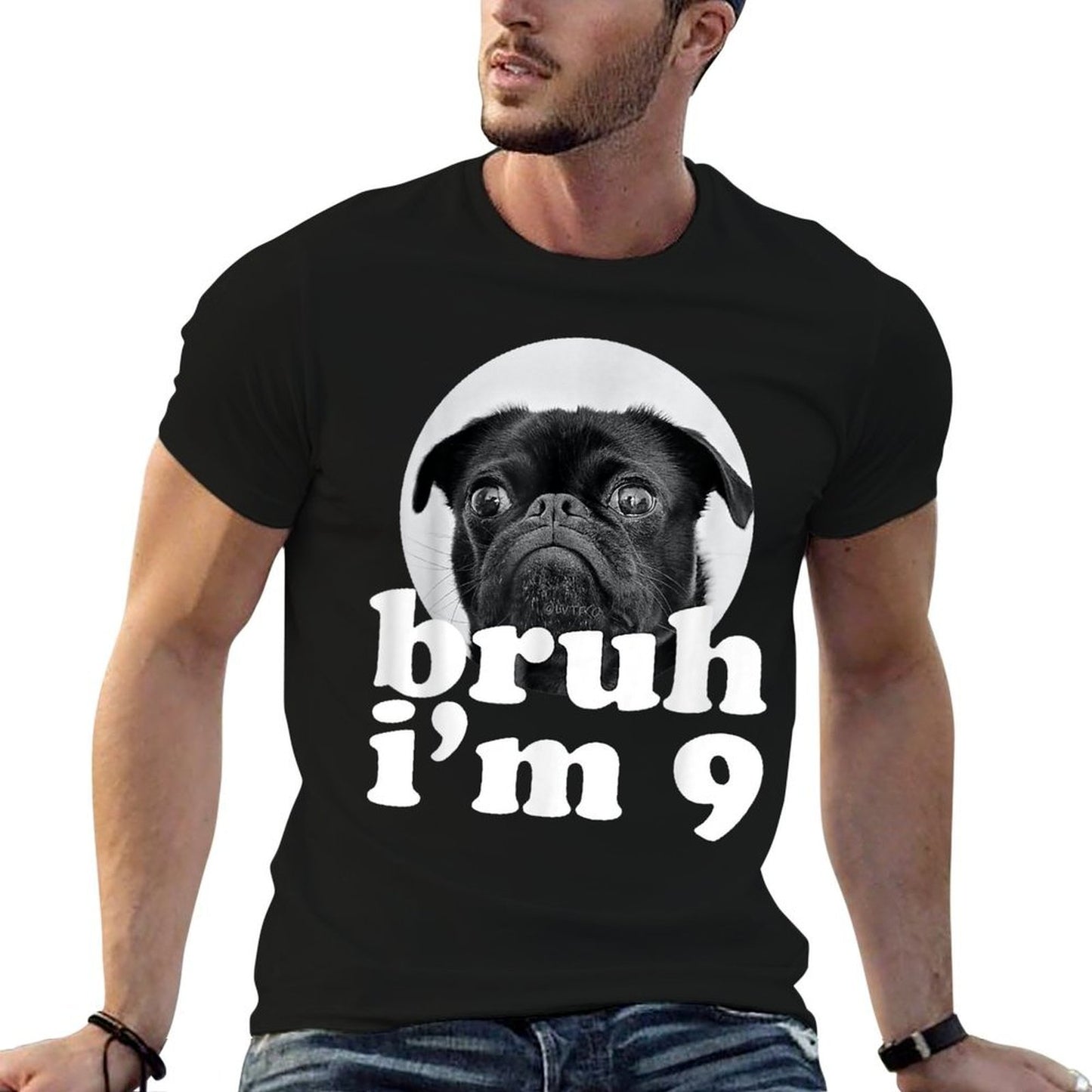 Bruh I'm 9 Year Old Pug Dog 9th Birthday Boys  Polyester Blend T-Shirt