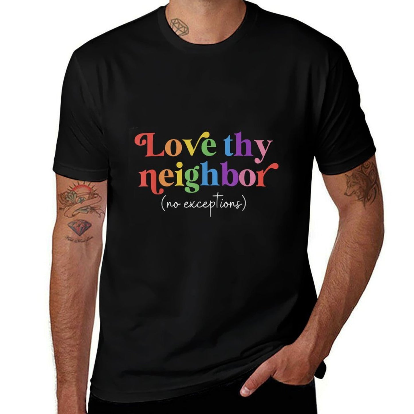 Love Thy Neighbor Pride Month Lesbian Gay LGBTQ Ally  Cotton T-Shirt