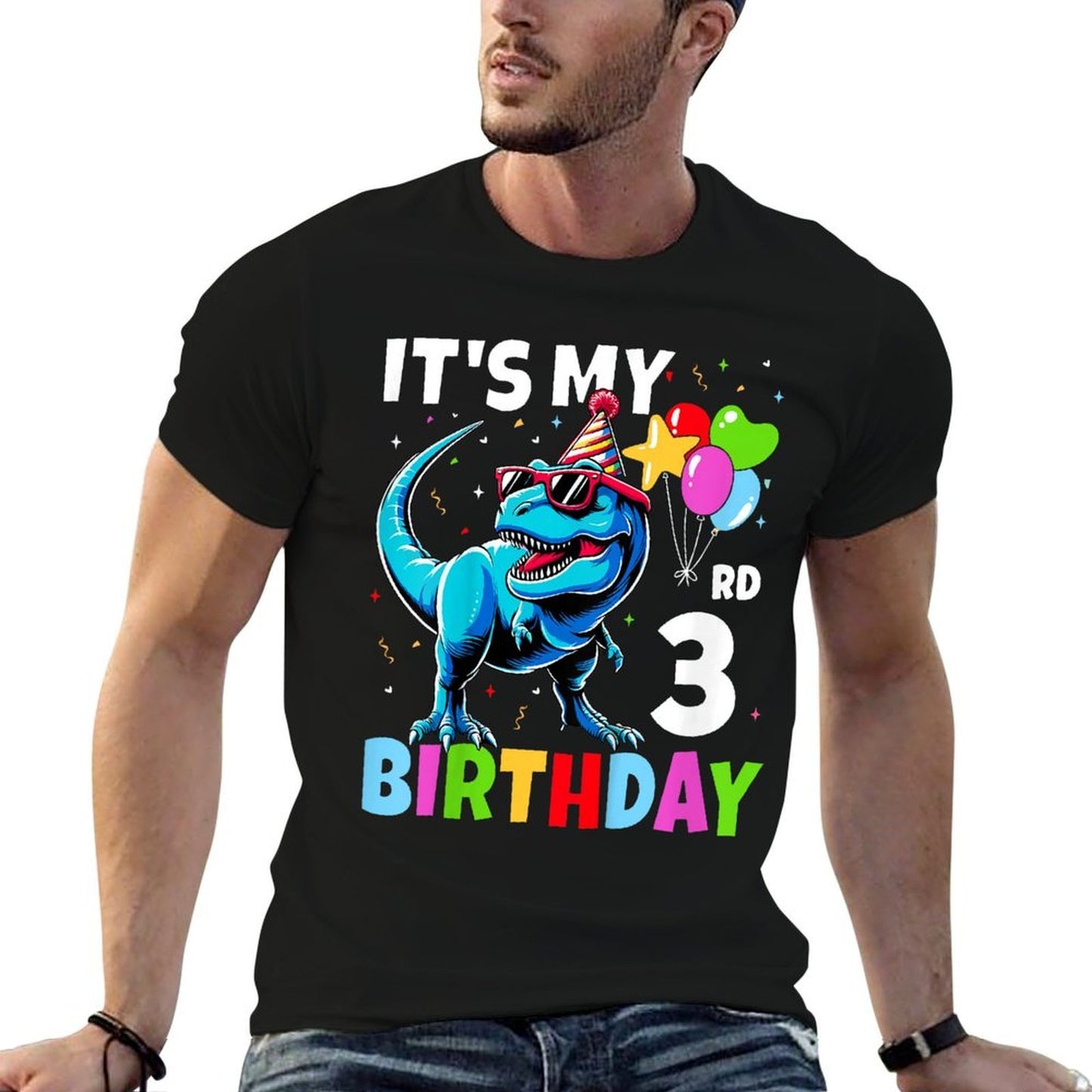 Kids 3rd Birthday Boy 3yr Three 3 Year Old Dinosaur T-Rex  Relaxed-fit T-Shirt