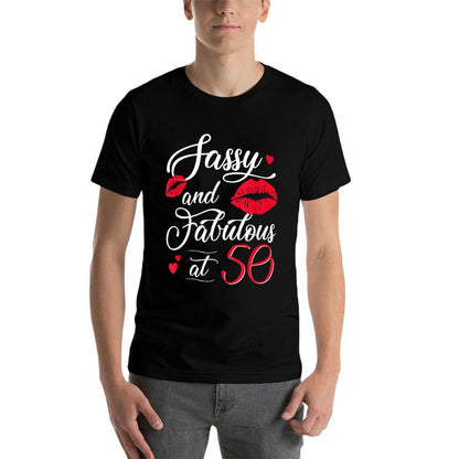 Sassy Fabulous At 50 Lips Birthday 50 Years Old Since 1975  Rolled Sleeves T-Shirt