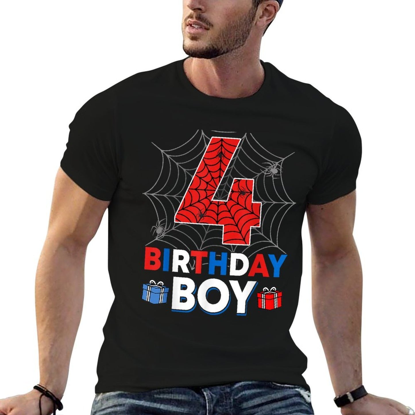 Birthday Spider Web 4 Year Old 4th Birthday Boy  Lightweight T-Shirt