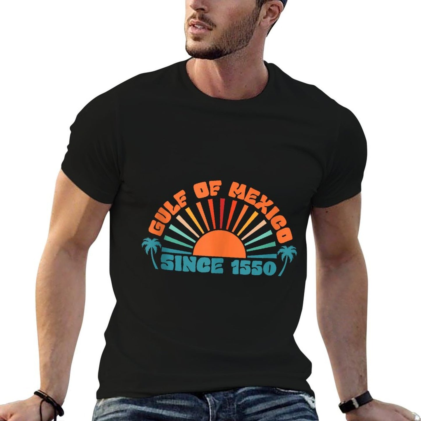 Gulf of Mexico Since 1550 Retro Vintage Beach  Ribbed Collar T-Shirt