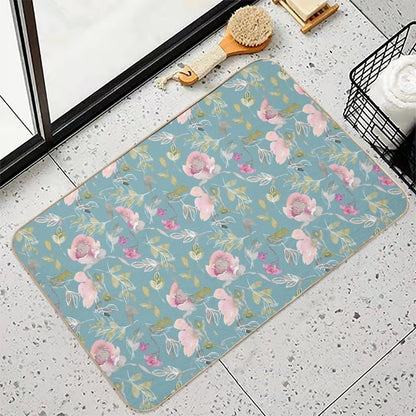 Light Blue Blossoming Floral Pattern  Absorbent Bath Mat