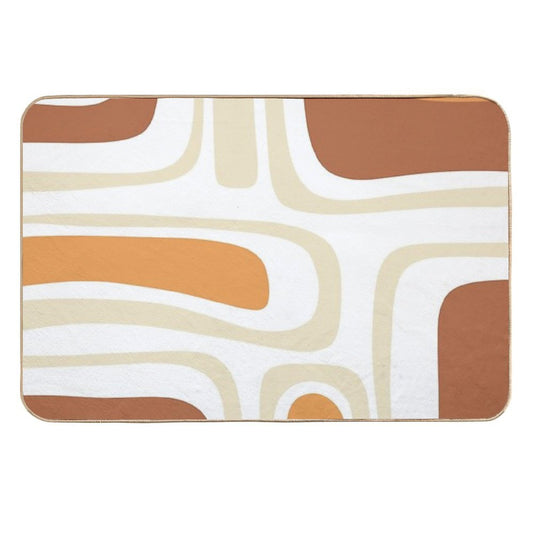 Palm Springs Mid-Century Minimalist Abstract Brown Ochre Beige White  Rapid-Drying Bath Mat