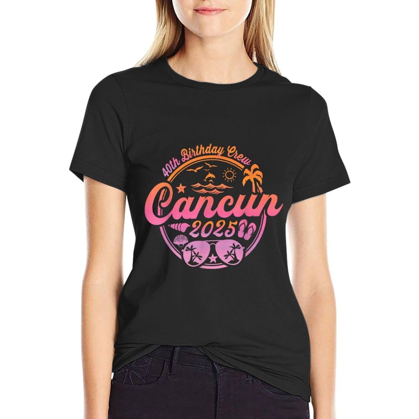 Cancun Mexico 40th Birthday Crew 2025 Vacation Cruise Party  Trendy Pattern T-Shirt