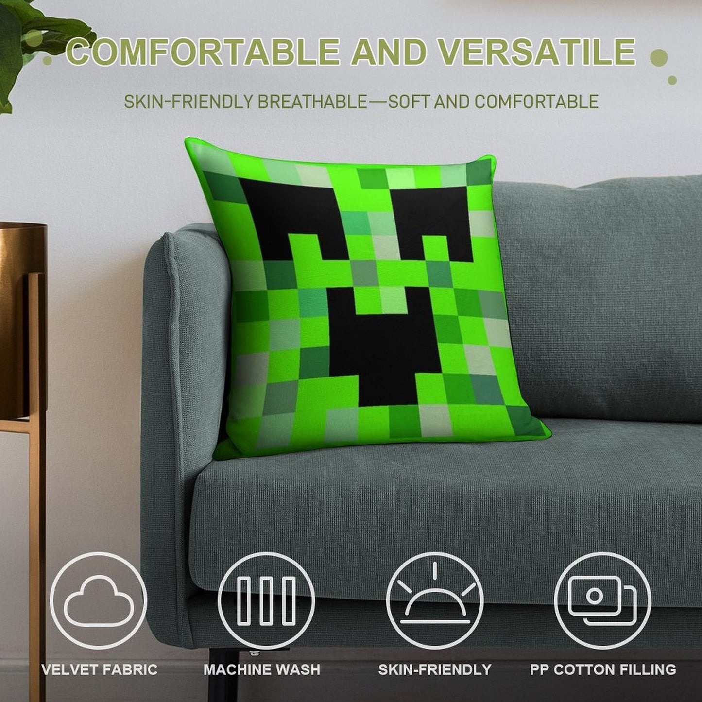 Kawaii Creeper Soft Luxury Feel Throw Pillow
