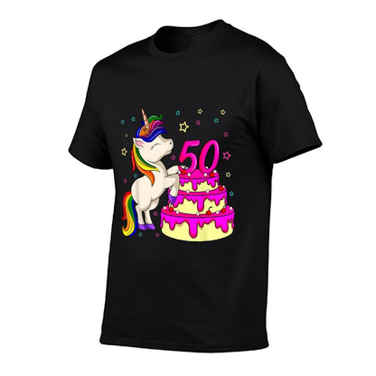 50th Bday Unicorn Rainbow Cake Theme Birthday Party  Eco-friendly Material T-Shirt
