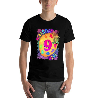 Nine Year Old Birthday Girl Painting Party Brush And Palette  Tagless Design T-Shirt