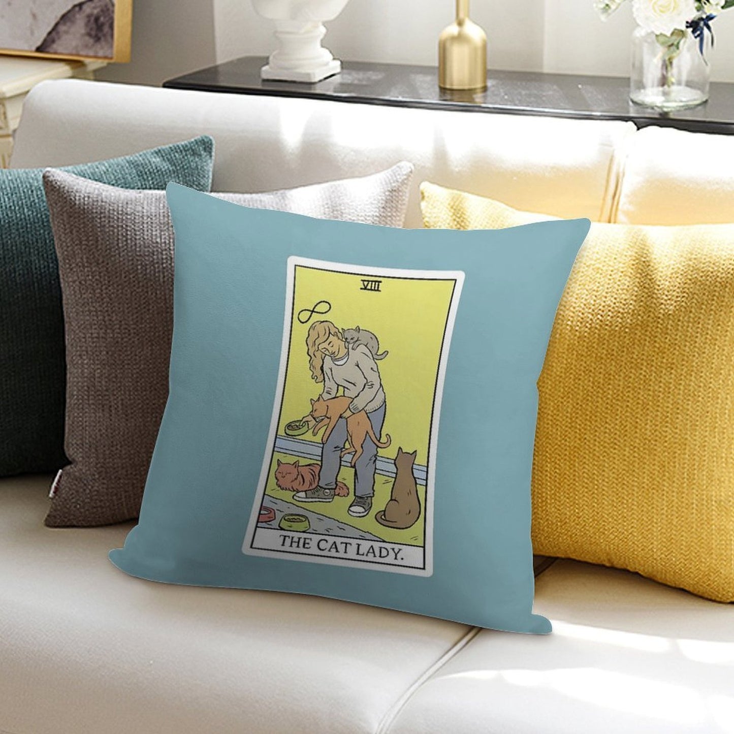 Modern Tarot - The Cat Lady Soft Ultra-Soft Texture Throw Pillow