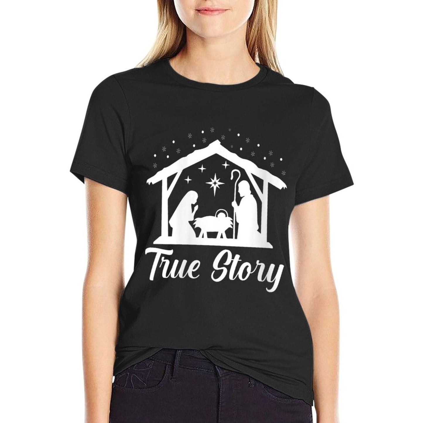 Womens True Story Christmas Christian Religion Religious Xmas  Oversized Silhouette T-Shirt