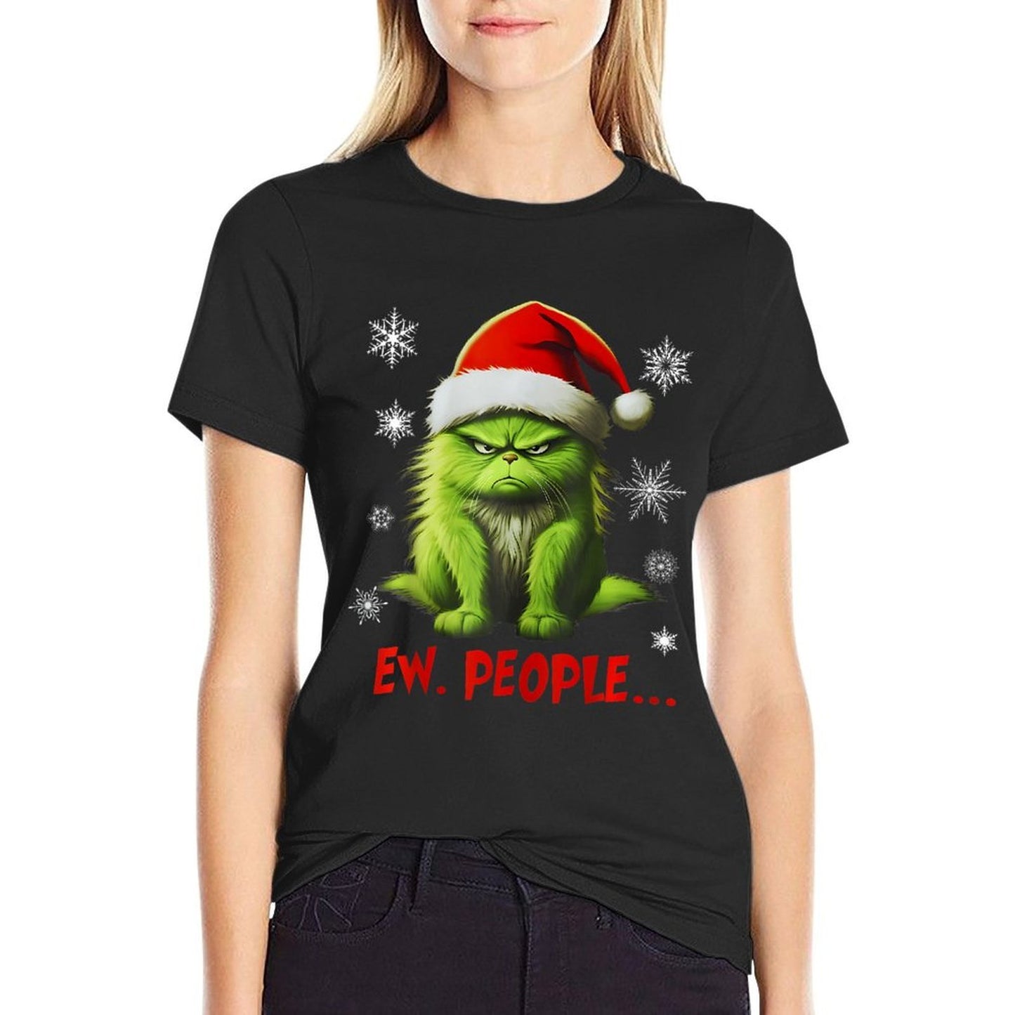 Funny Christmas Cat Ew People Meowy Cat Lovers Men Women Kid  Summer-ready Fabric T-Shirt