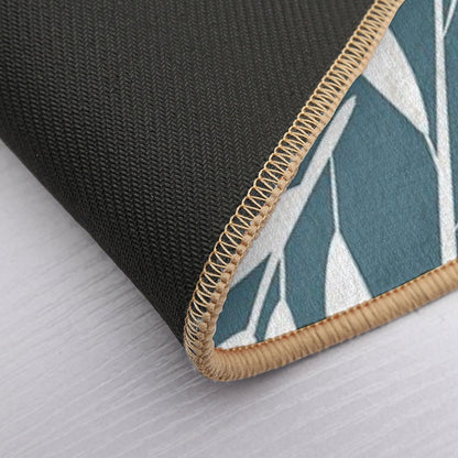Floral Leaves Botanical Pattern, White on Teal  Multi-Purpose Bath Mat