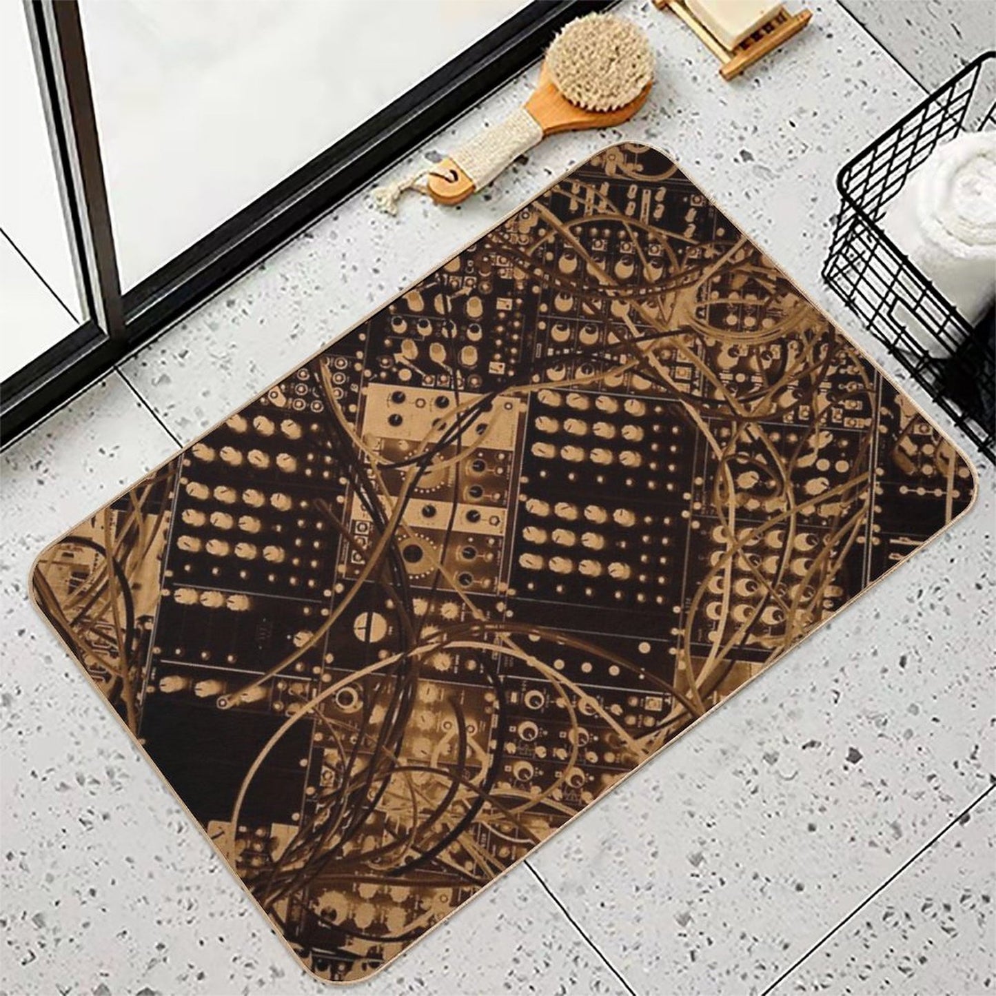 Analog Synthesizer  Illustration - Black , Brown  Easy Maintenance Bath Mat