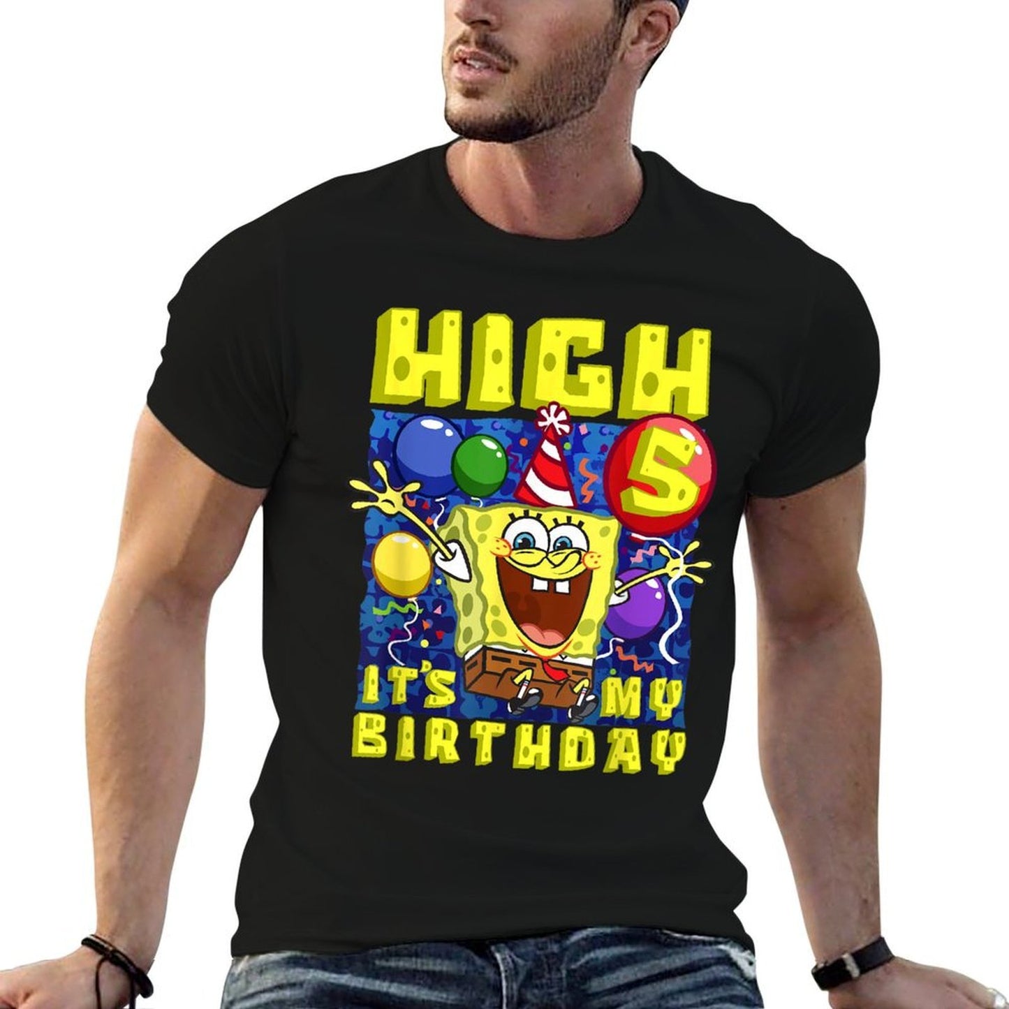 Mademark X SpongeBob SquarePants - SpongeBob Hi 5 Its My Birthday 5th Birthday Gift Boys Girls  Eco-friendly Material T-Shirt