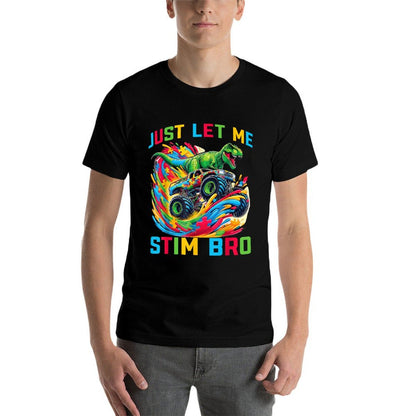 Just Let Me Stim Bro Dino Kids Boys Funny Autism Awareness  Summer-ready Fabric T-Shirt