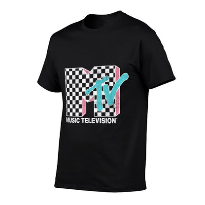 MTV Neon Distressed Checkered Logo Comfortable T-Shirt