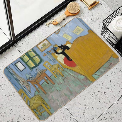 Cat Print Van Gogh Bedroom  Anti-Trip Bath Mat