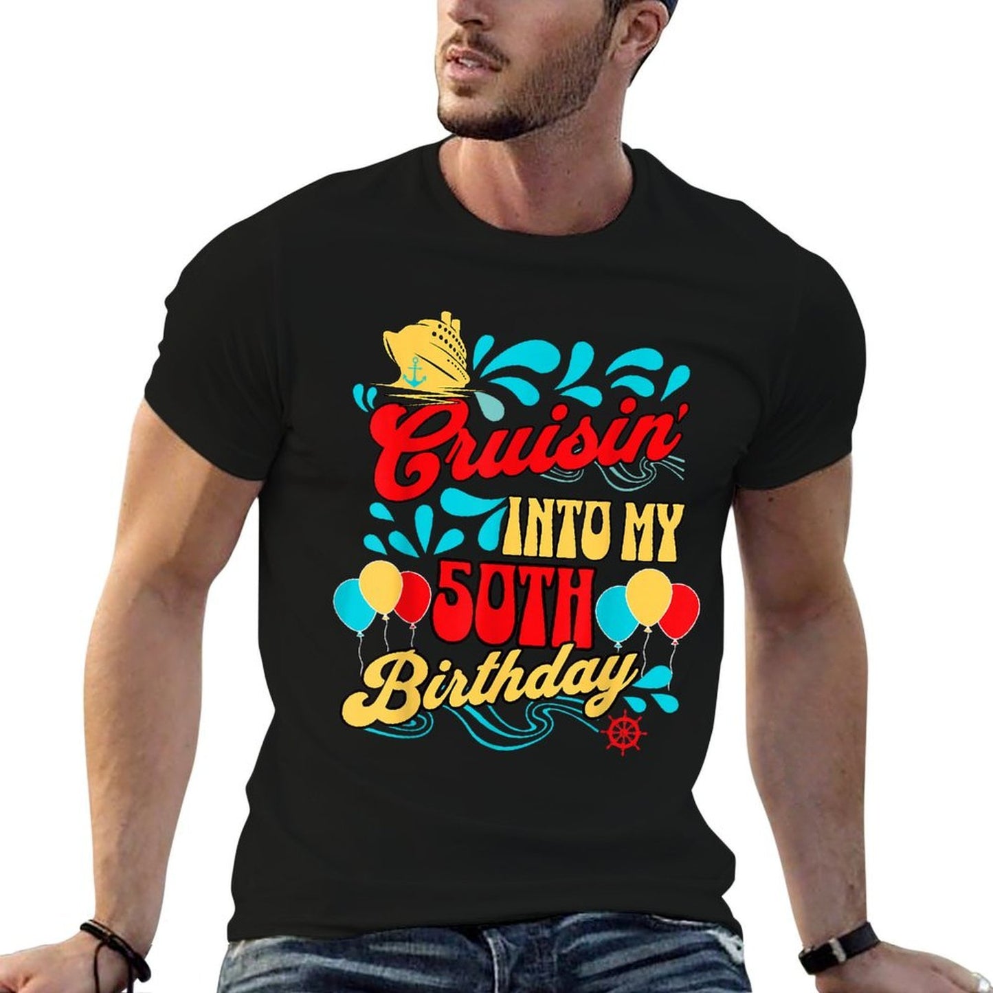 Cruisin' Into My 50th Birthday Cruise Vacation 50-Year-Old  Heathered Texture T-Shirt