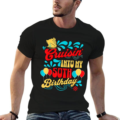 Cruisin' Into My 50th Birthday Cruise Vacation 50-Year-Old  Heathered Texture T-Shirt