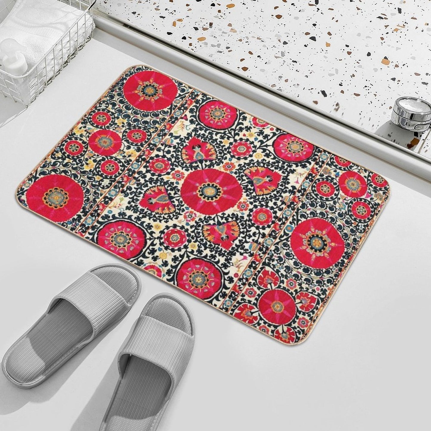 Shakhrisyabz Suzani Uzbek Embroidery Print  Versatile Bath Mat