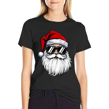Santa Face Retro Sunglasses Christmass for Mens Boys  Rolled Sleeves T-Shirt