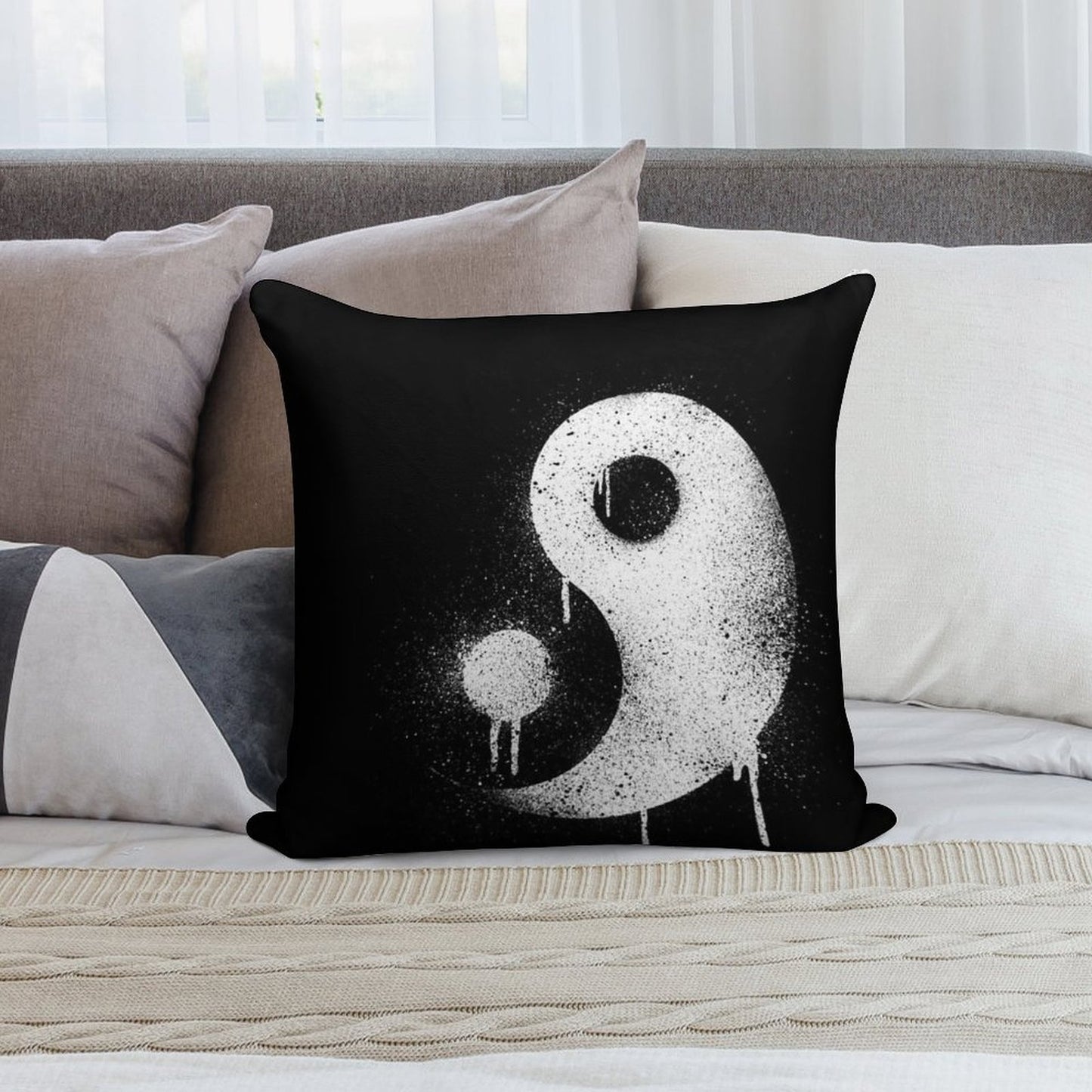 Graffiti Zen Master - Spray Paint Yin Yang Soft Anti-Pilling Throw Pillow