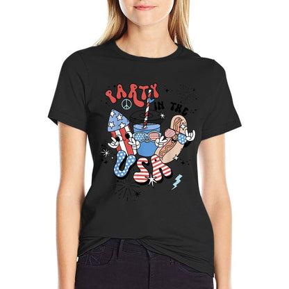 Retro Party In The USA Groovy 4th Of July Patriotic  Cotton T-Shirt