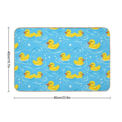 Playful Rubber Duck Seamless Pattern on Blue Water Background  Fade-Resistant Bath Mat
