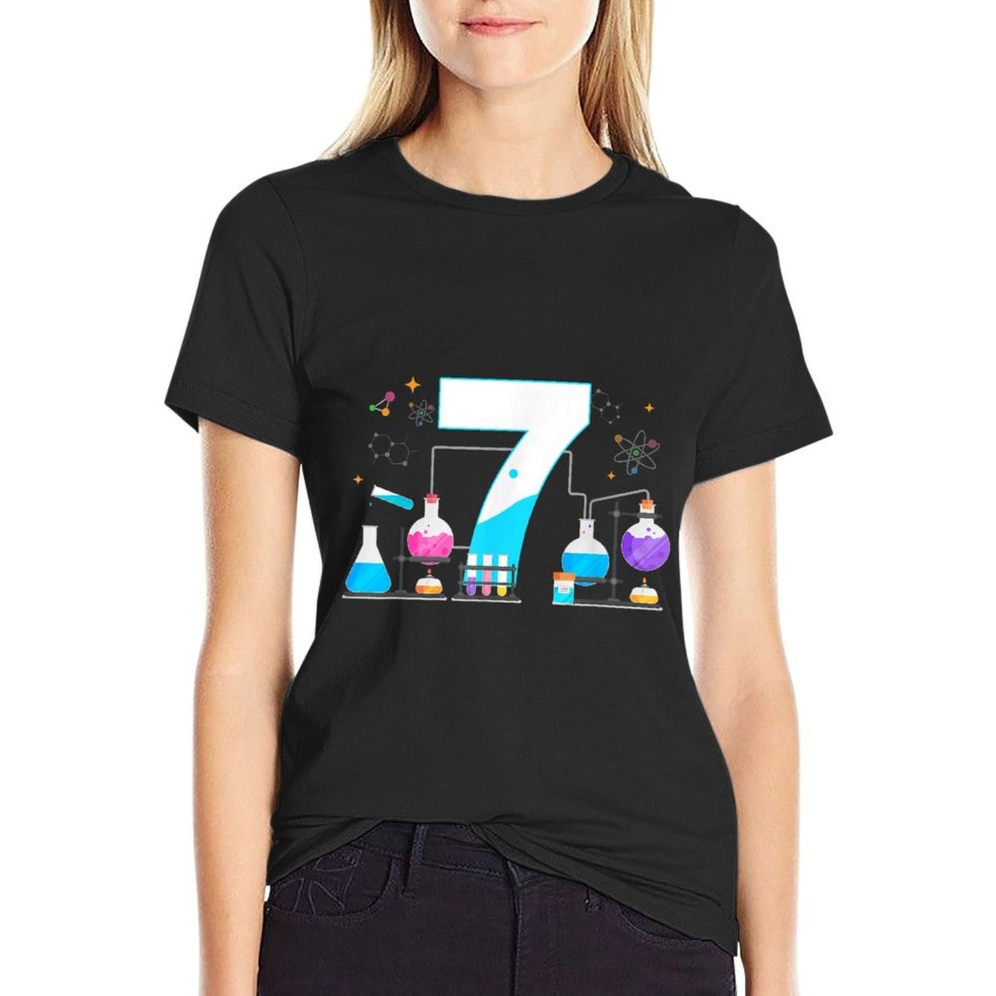 7 Year Old Kids Scientist 7th Birthday Kids Science  Oversized Silhouette T-Shirt