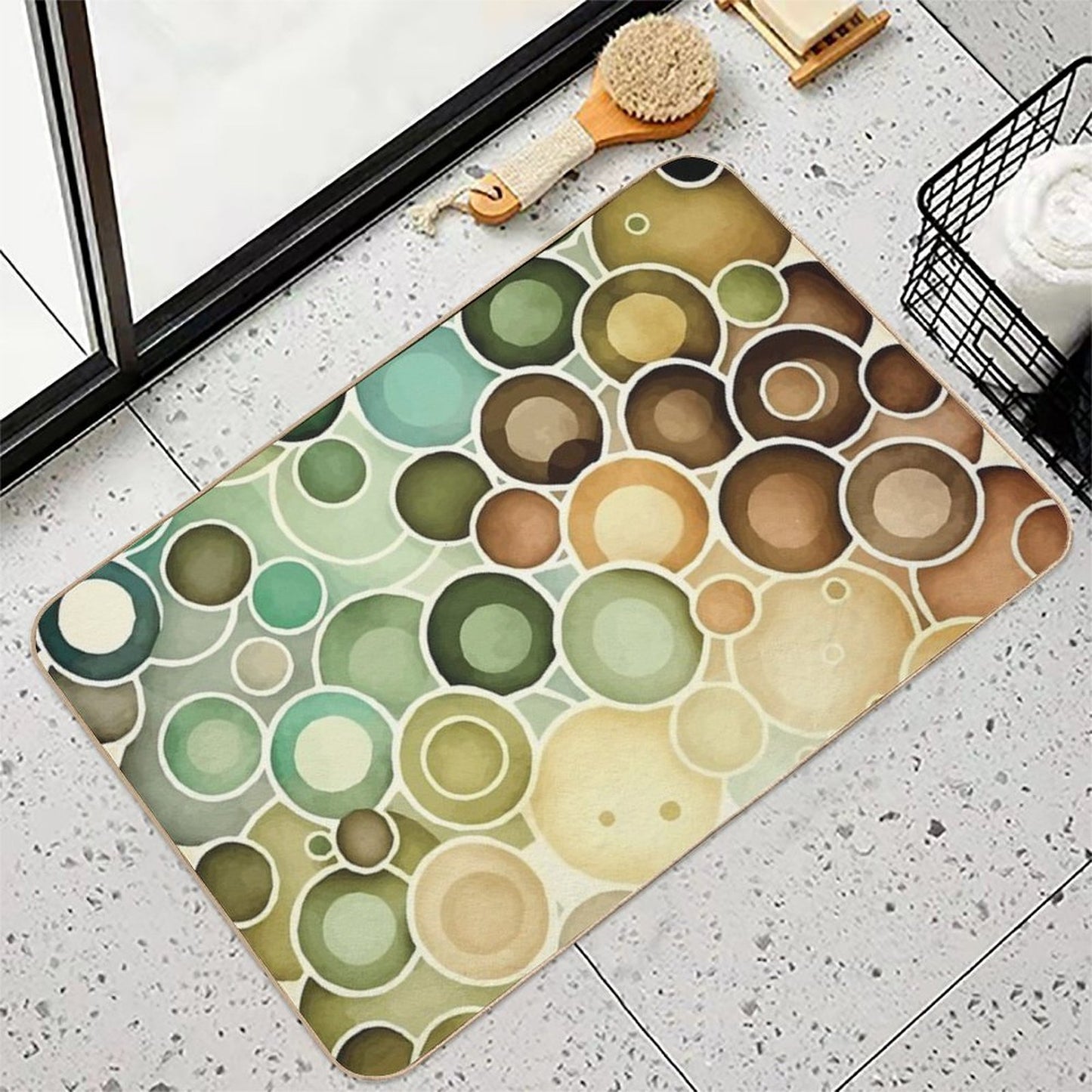 An Earth Tone Circles Watercolor Design- Boho Chic Patterns  Repositionable Bath Mat