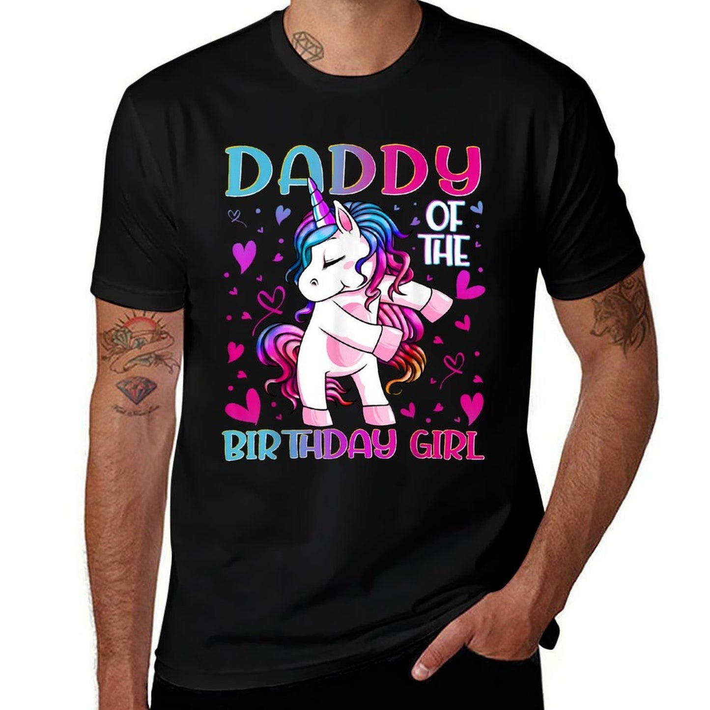 Daddy of The Birthday Girl Flossing Unicorn Dad Daddy Gifts  Relaxed-fit T-Shirt
