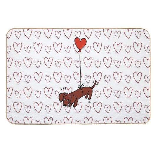 Red Smooth Haired Dachshund Floating in The Air  Repositionable Bath Mat