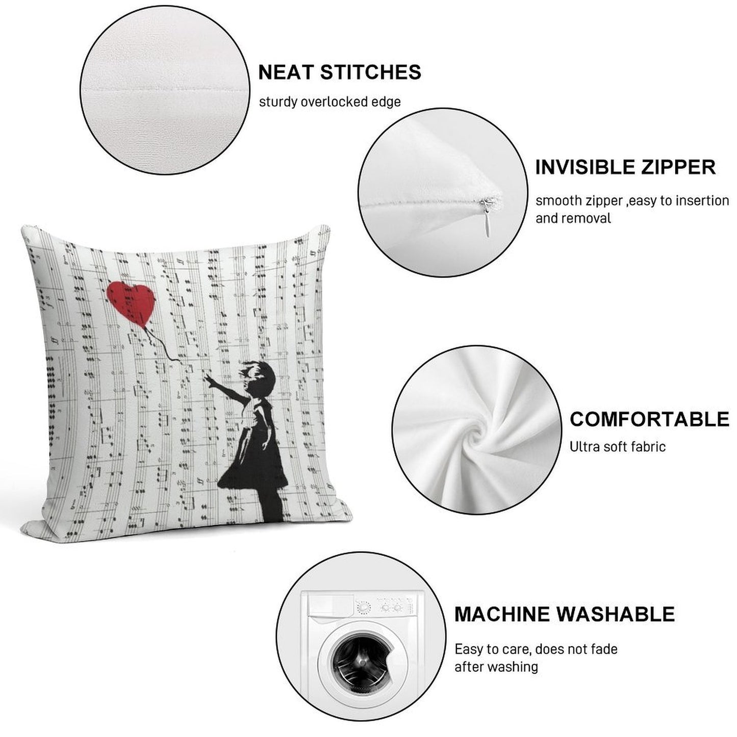 Girl With A Red Balloon by Banksy, Contemporary Street Art Soft Skin-Friendly Throw Pillow