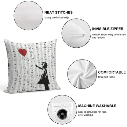 Girl With A Red Balloon by Banksy, Contemporary Street Art Soft Skin-Friendly Throw Pillow