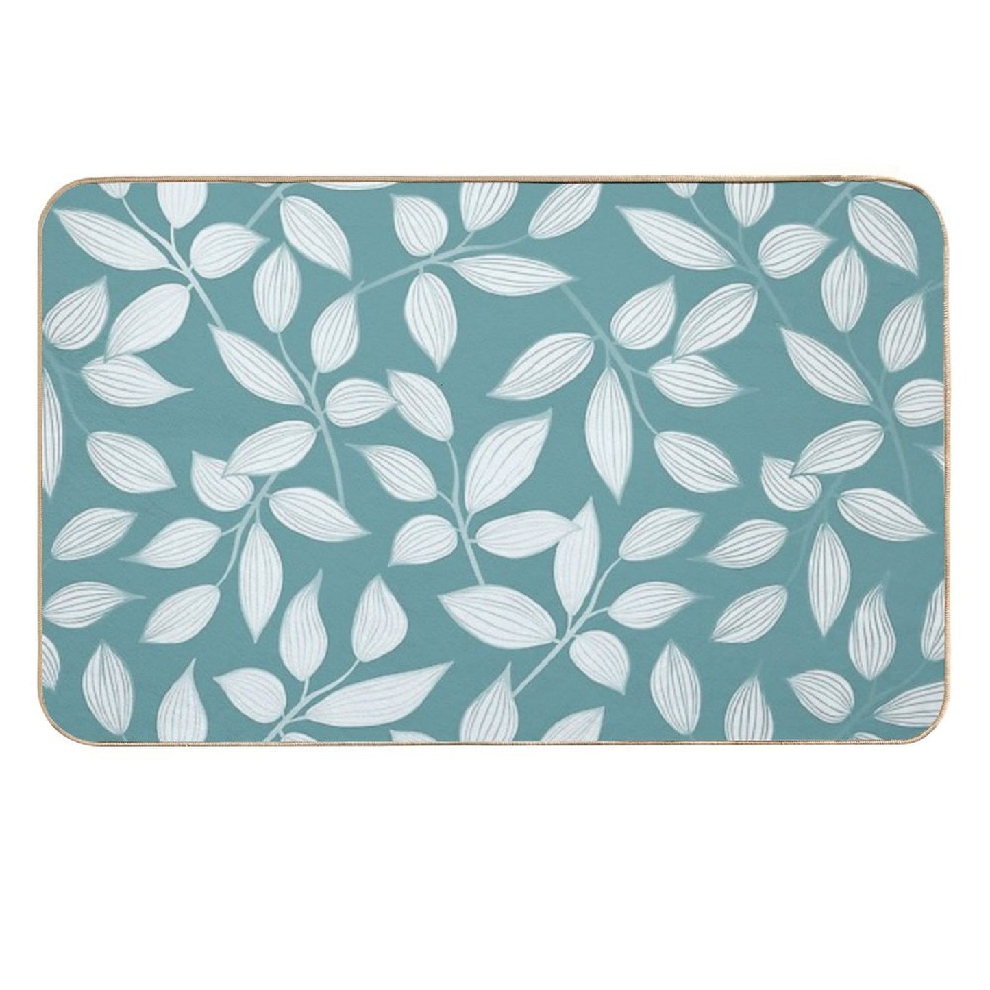 Floral Leaves in Teal Green  Dirt-Trapping Bath Mat