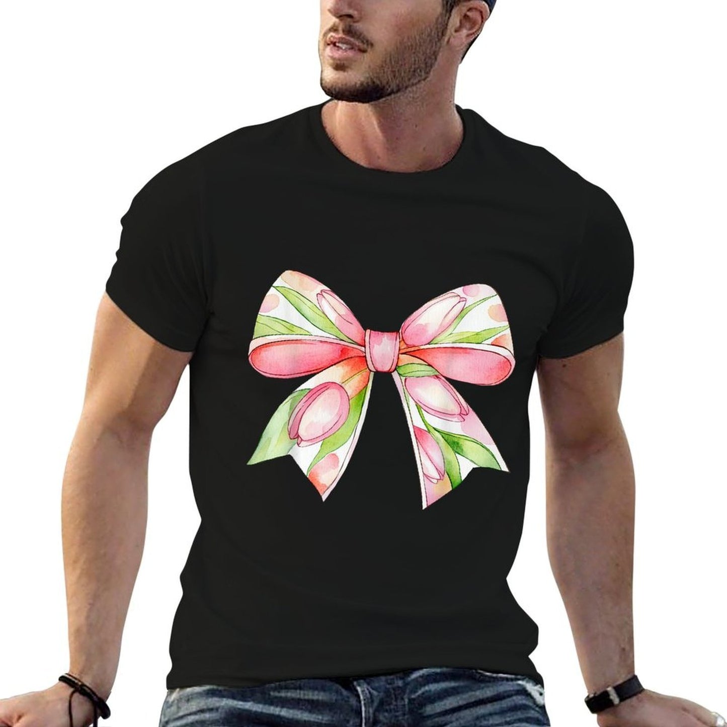 Easter Tulip Coquette Bow Pink Spring Flowers Floral Tulips  Tagless Design T-Shirt