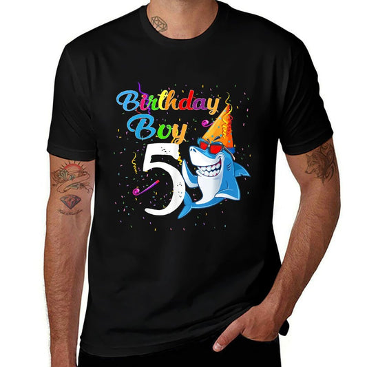 5th Birthday Boy Shark Tshirts - 5 Year Old Boy Birthday  Tagless Design T-Shirt