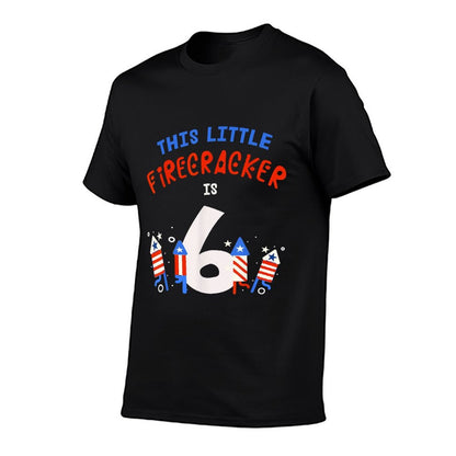 6th Birthday This Little FIRECRACKER Is 6 Fireworks July 4th  Polyester Blend T-Shirt