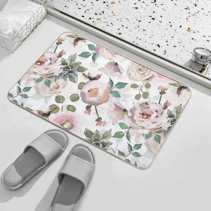 White  BlushVan Gogh Roses Botanical Garden Pattern Durable Bath Mat