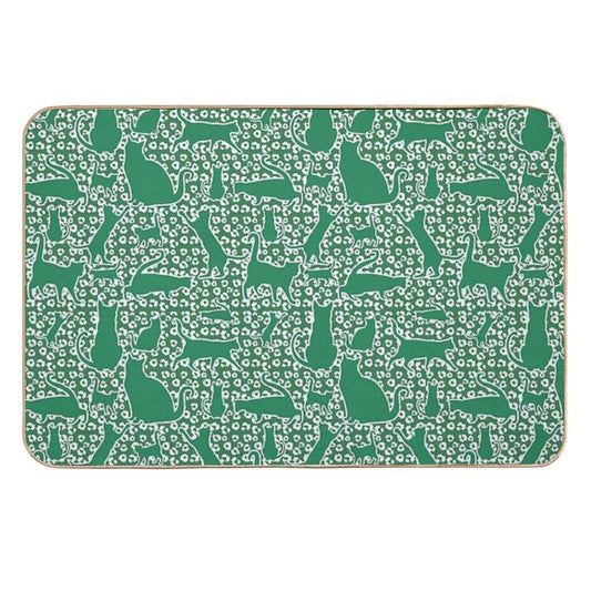 Prowler Print Leopard Cat Sihouettes in White  Easy To Clean Bath Mat