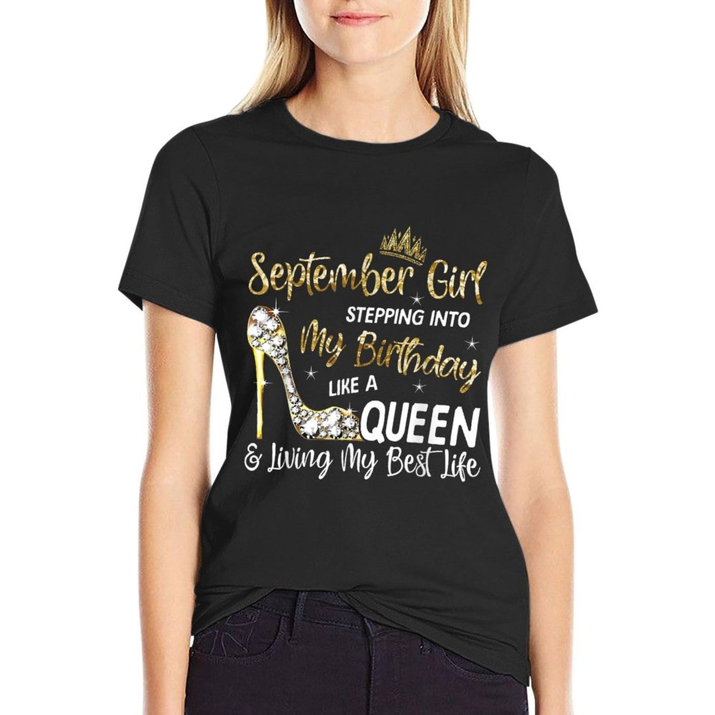 September Girl - Stepping Into My Birthday Like A Queen Bday  Heathered Texture T-Shirt