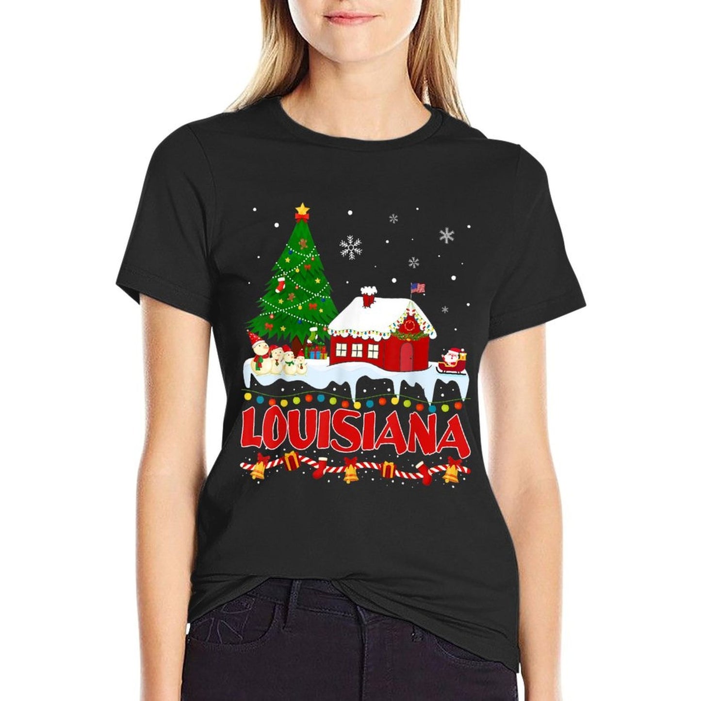 Louisiana Christmas Tree Light Pyjama State of Louisiana San  Durable T-Shirt