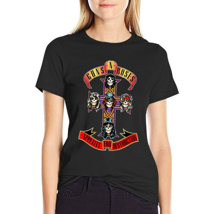 Youth Guns N&#39; Roses Official Cross  Ribbed Collar T-Shirt