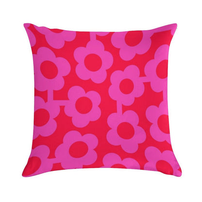 Iconic Retro Scandinavian Flowers in Pink And Neon Red Soft Short Plush Fabric Throw Pillow