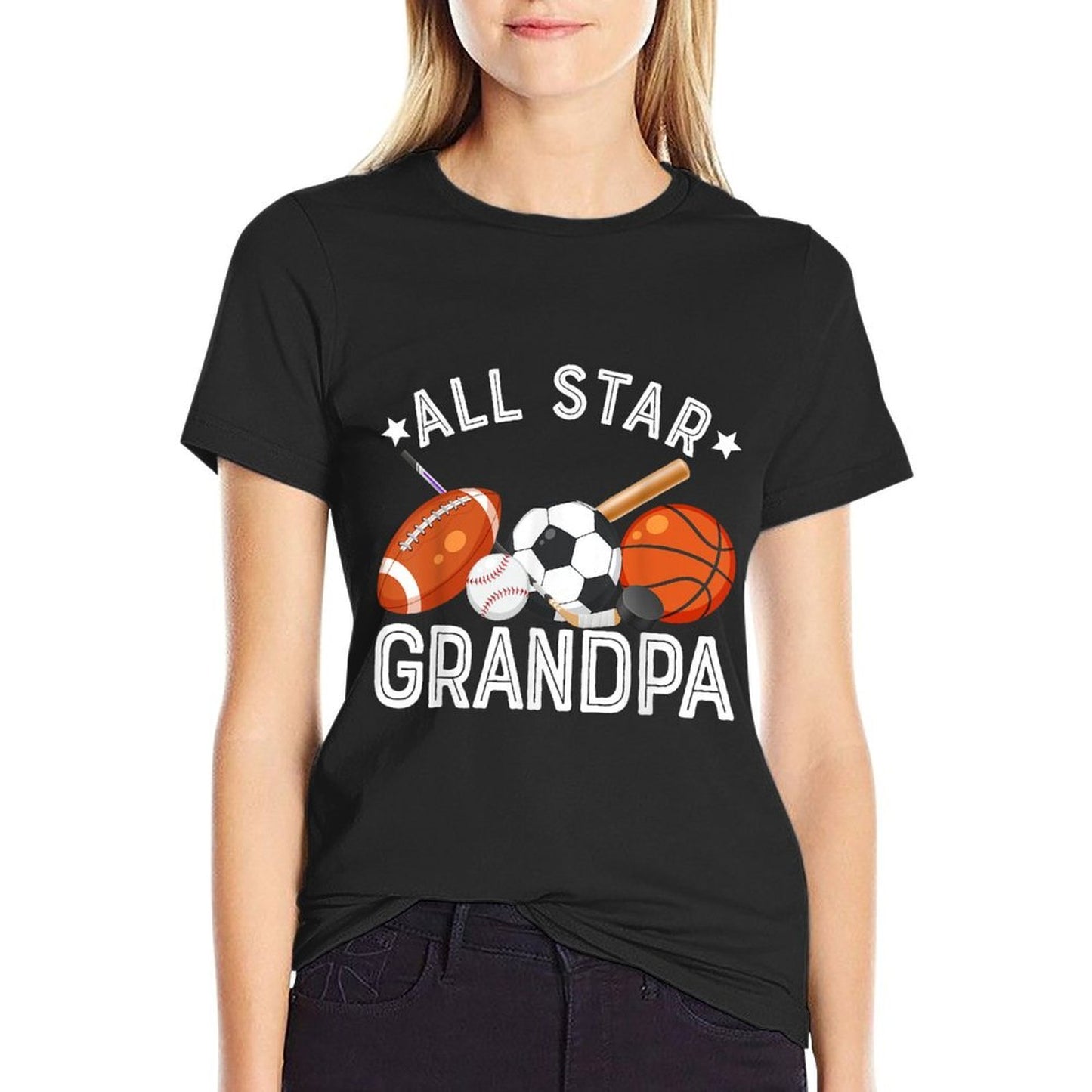 All Star Grandpa Of The Birthday Boy Basketball Soccer Sport  Fade-proof Color T-Shirt