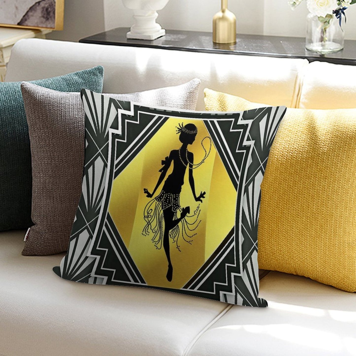 Art Deco Flapper Roaring 20's Gatsby Style Print Soft High-Density Material Throw Pillow