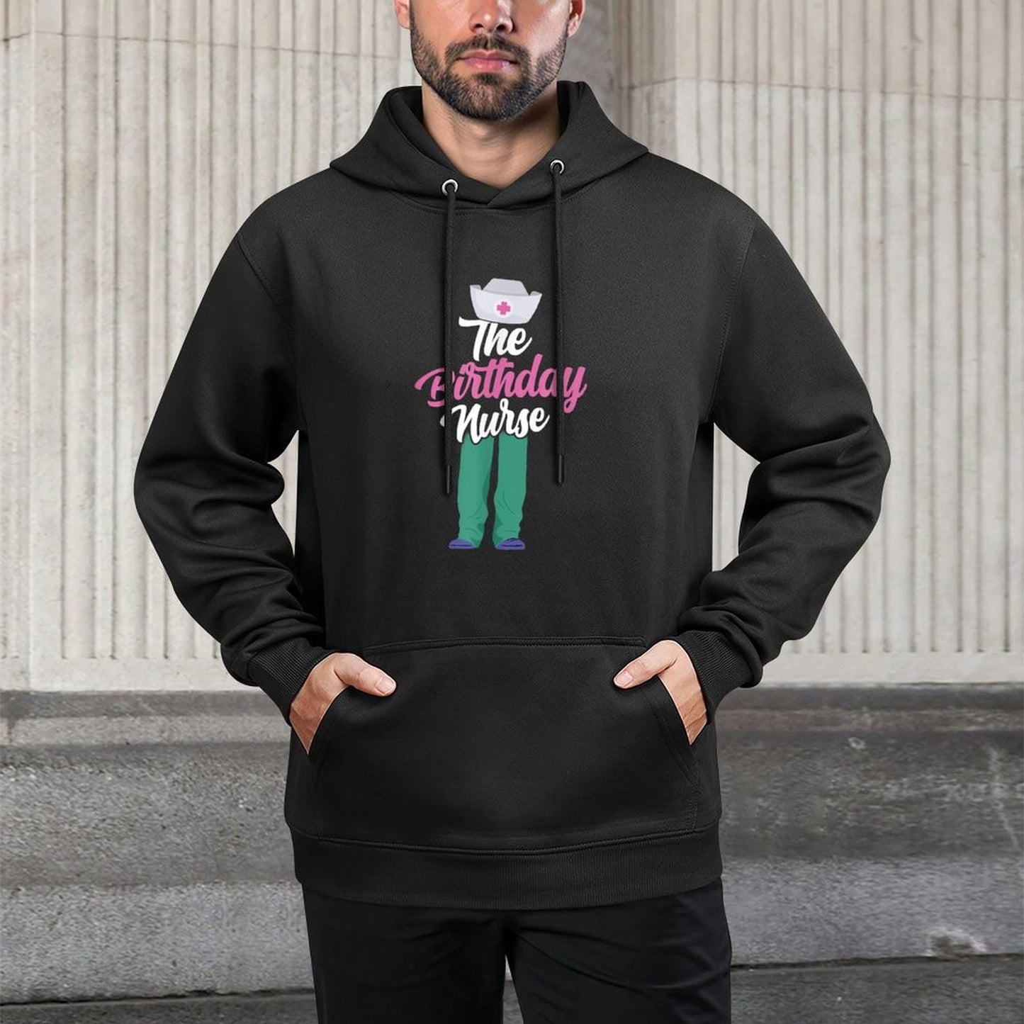 Funny Nursing School Students Gifts  Apparel - The Birthday Nurse - Womens Black - Small - Modern - Birthday - Nurses, Medical S Customizable Surface Hoodie
