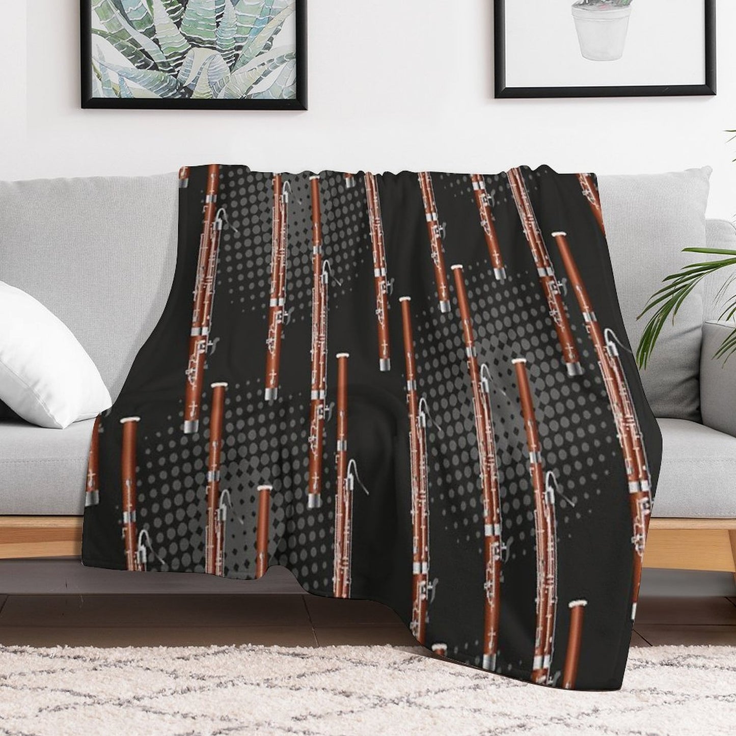 Bassoon on Black  Gray Machine-washable Throw Blanket